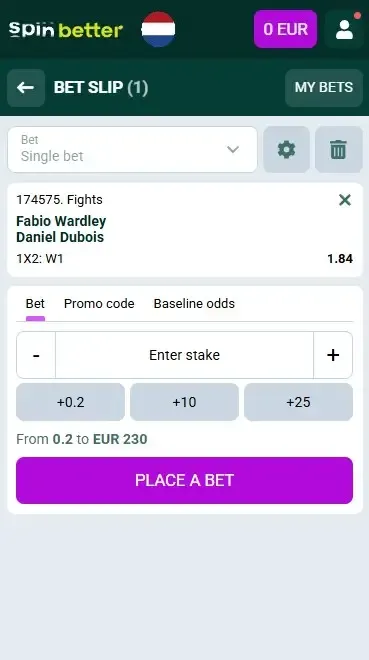 Spinbetter Boxing Bet Slip