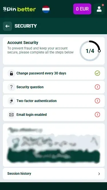 Spinbetter Netherlands Account Protection