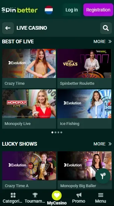 Spinbetter Netherlands: Live Casino