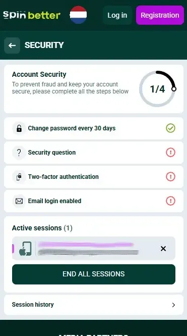 Spinbetter Netherlands: Account Protection