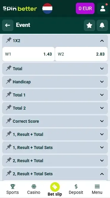 Spinbetter Netherlands Betting Markets
