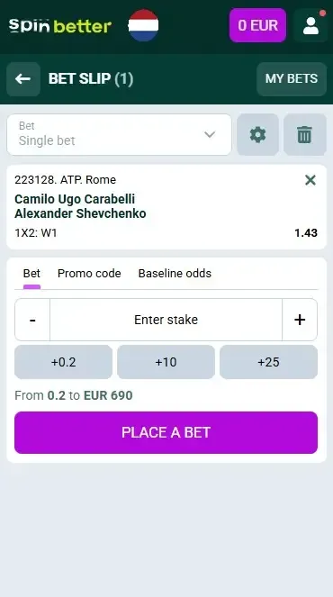 Spinbetter Netherlands Bet Slip