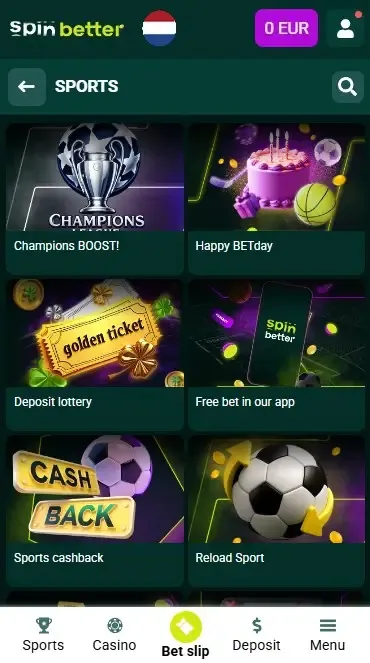 Spinbetter Netherlands Sport Bonuses