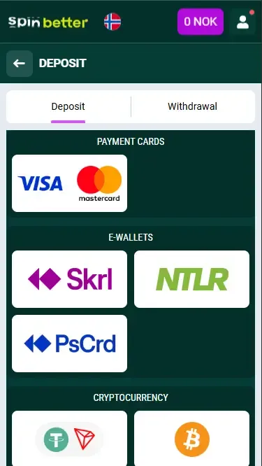 Spinbetter Norway Deposit Methods