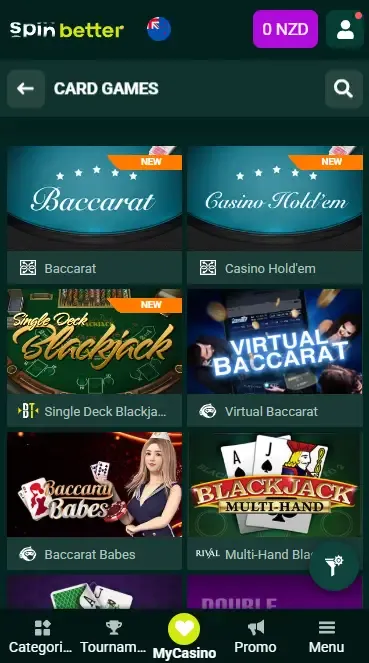 Spinbetter New Zealand: Table Games