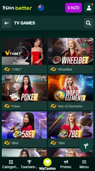 Spinbetter New Zealand: TV Games