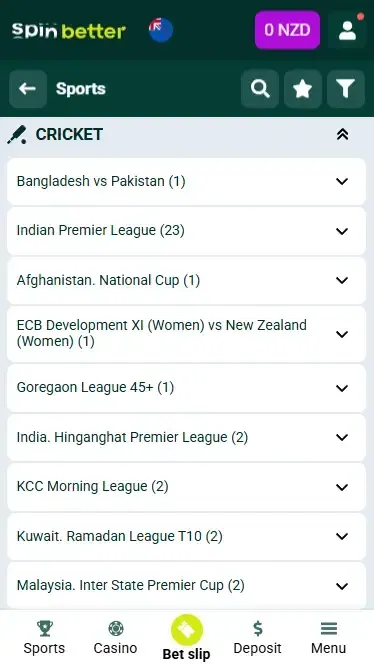 Spinbetter New Zealand Cricket Matches and Events