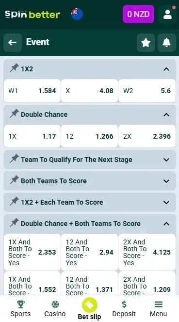 Spinbetter Betting Markets