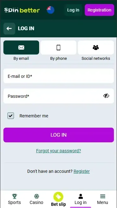 Spinbetter New Zealand Login via Email