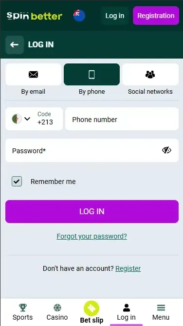 Spinbetter New Zealand Login via Phone Number