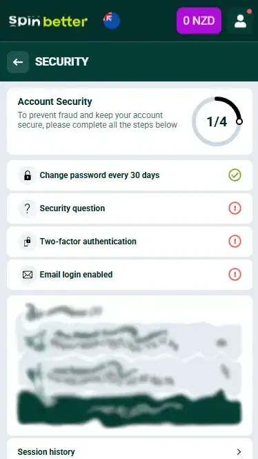 Spinbetter New Zealand: Account Protection