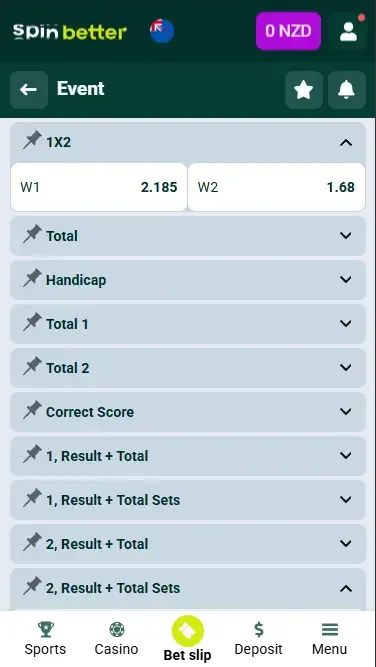 Spinbetter New Zealand Betting Markets