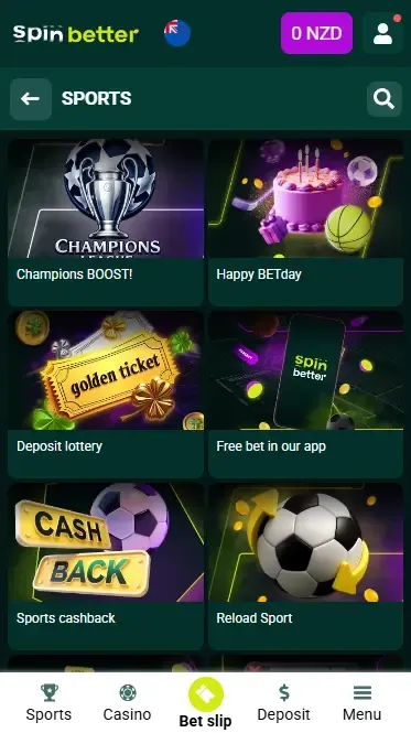 Spinbetter New Zealand Sport Bonuses