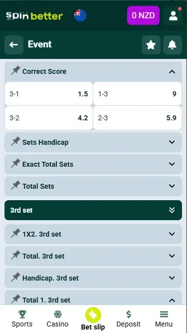 Spinbetter New Zealand Correct Score (Volleyball)