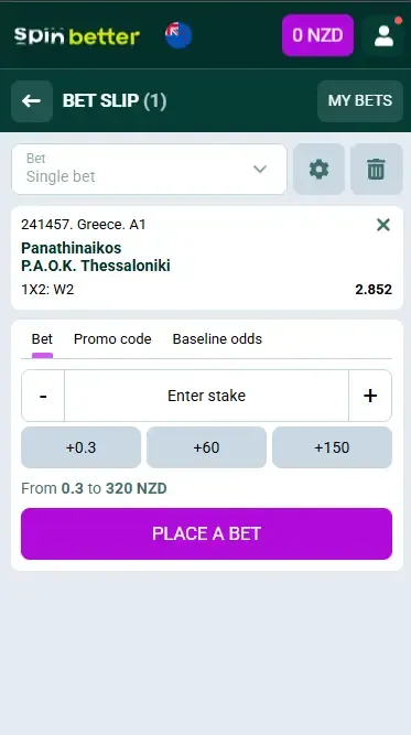 Spinbetter New Zealand Volleyball Bet Slip
