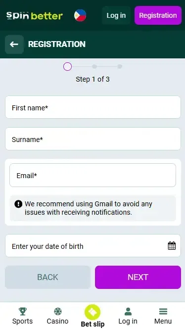 Spinbetter Registration via Email in Philippines