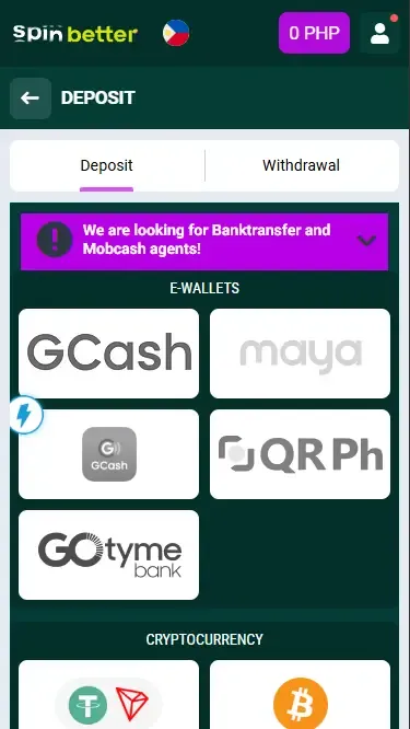 Spinbetter Philippines Deposit Methods