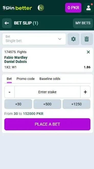 Spinbetter Boxing Bet Slip