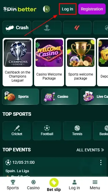 Spinbetter Pakistan Login Button