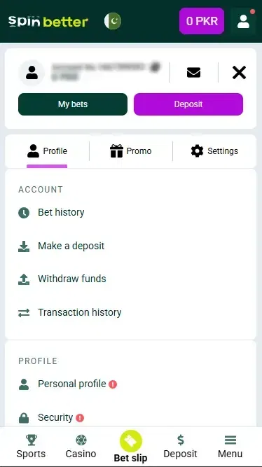 Spinbetter PK Account