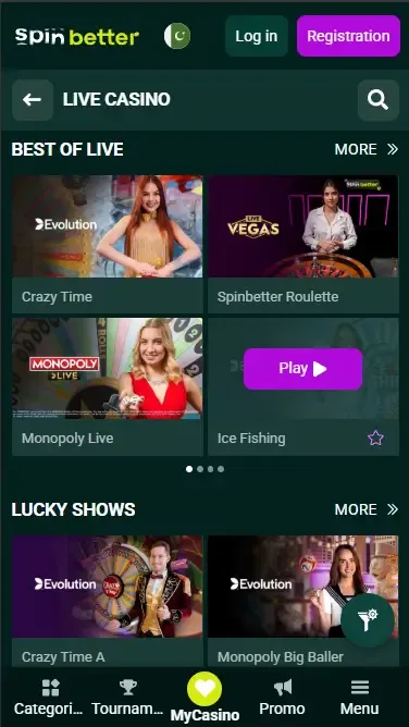 Spinbetter Pakistan: Live Casino