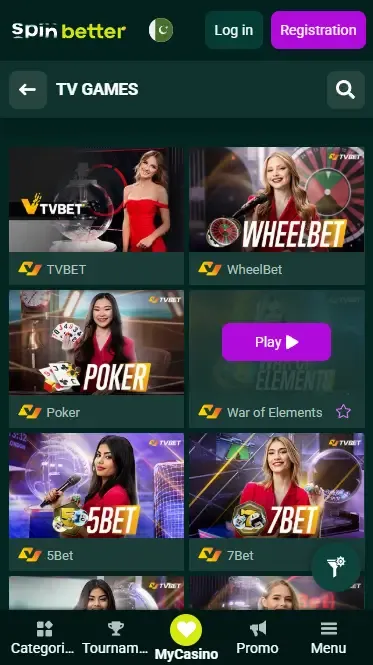 Spinbetter Pakistan: TV Games