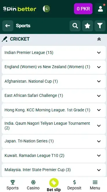 Spinbetter Pakistan Cricket Matches and Events