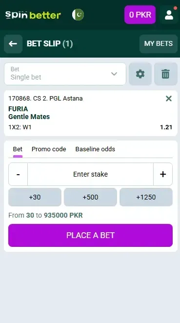 Spinbetter Pakistan: Esport Bet Slip