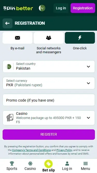Spinbetter PK Registration