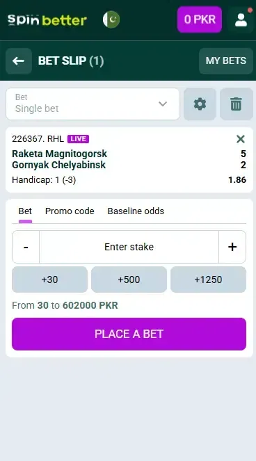 Spinbetter Pakistan Hockey Bet Slip