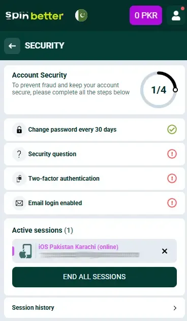 Spinbetter Pakistan: Account Protection