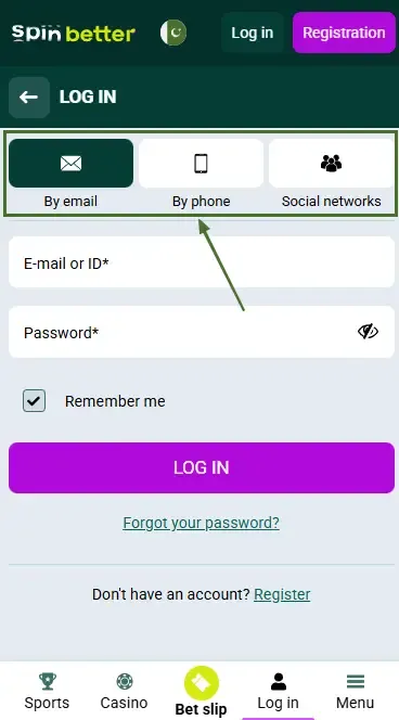 Spinbetter PK: Ways to Log In
