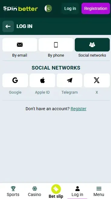 Spinbetter Pakistan: Login via Social Nets