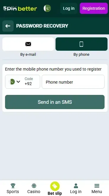 Password Recovery by Phone Number at Spinbetter PK