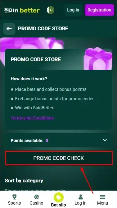 Spinbetter Pakistan: Promo code verification