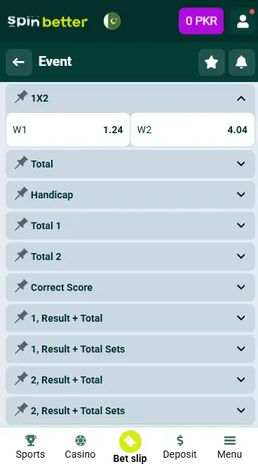 Spinbetter Pakistan Betting Markets
