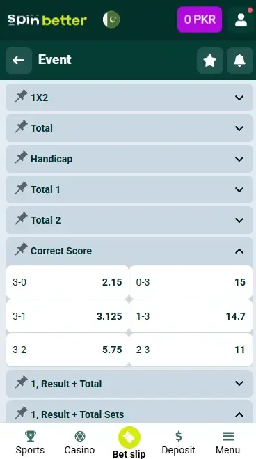 Spinbetter Pakistan Correct Score (Volleyball)