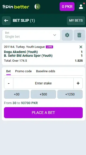 Spinbetter Pakistan Volleyball Bet Slip