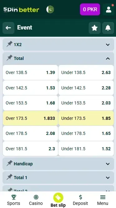 Spinbetter Pakistan Volleyball Totals and Handicap