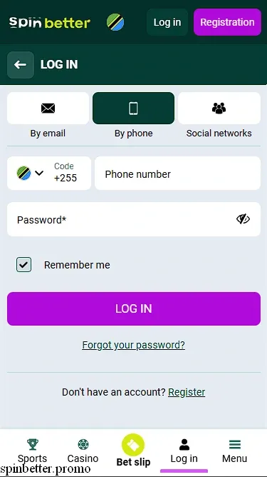 Spinbetter Login via Phone Number