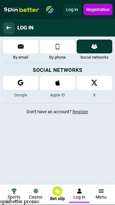 Spinbetter Login via Social Nets