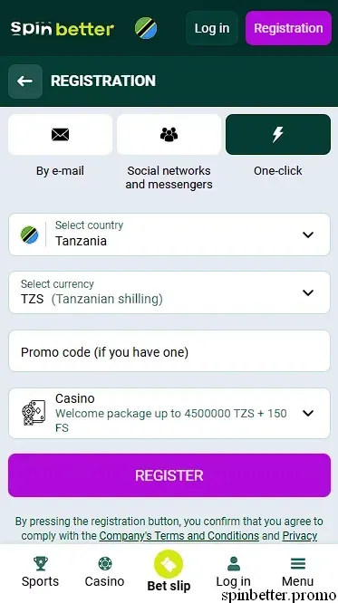 Spinbetter Registration