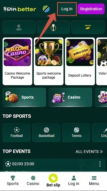 Spinbetter Tanzania Login Button