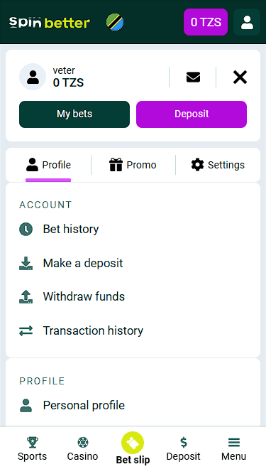 Spinbetter TZ Account