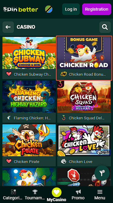 Spinbetter Casino Menu