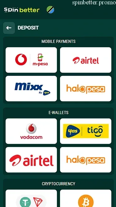 Spinbetter Tanzania: Deposit Options