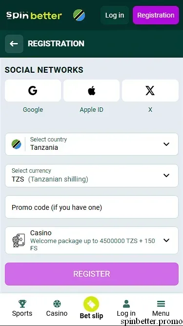 Spinbetter Tanzania Registration via Social Nets