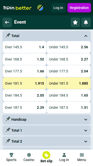 Spinbetter Tanzania Volleyball Totals and Handicap