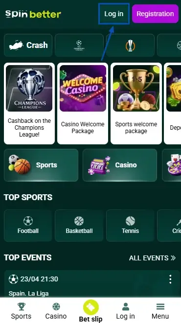 Spinbetter South Africa Login Button