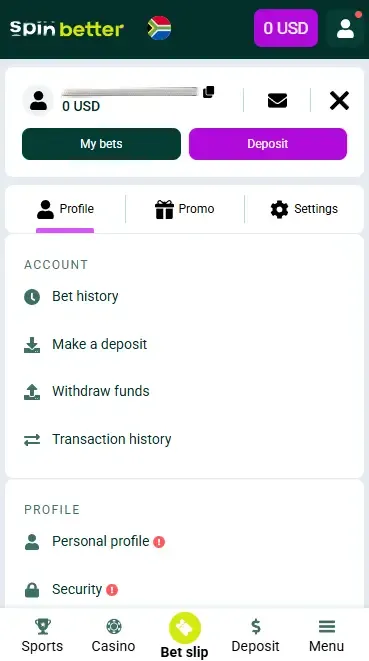 Spinbetter ZA Account